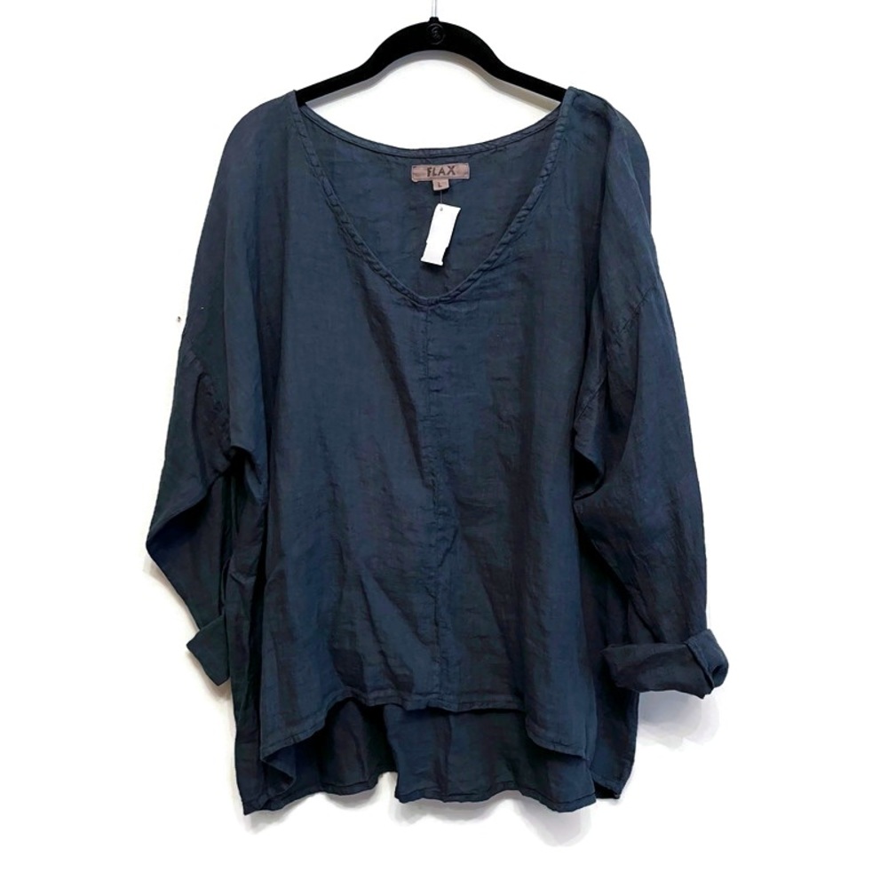 Flax Linen Shirt, Long Sleeve, Slate Blue-Large NWT